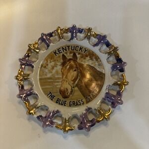 Kentucky The Blue Grass State Horse Ceramic Collectible 8.25" Plate Vintage